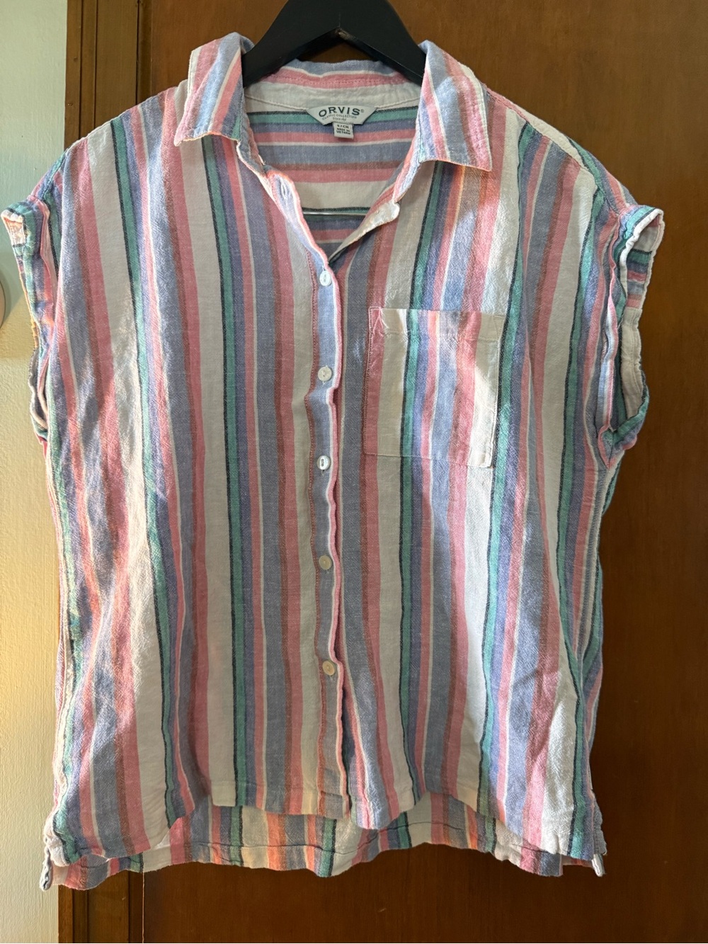 Orvis Pastel Striped Button-Front Short Sleeve Shirt